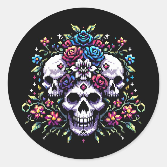 Gothic Bloom - Mystische Blumenschelle Pixel Art Runder Aufkleber (Vorderseite)