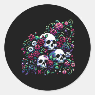 Gothic Bloom - Mystische Blumenschelle Pixel Art Runder Aufkleber
