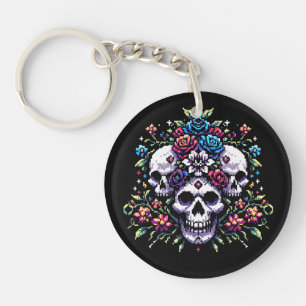 Gothic Bloom - Mystische Blumenschelle Pixel Art Schlüsselanhänger