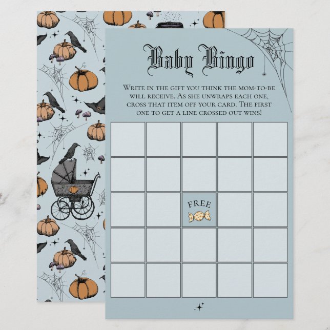 Gothic Blue Baby Bingo Baby Shower Game (Vorne/Hinten)