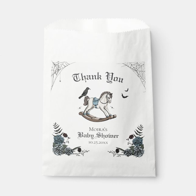 Gothic Blue Floral Baby Shower Rocking Horse Geschenktütchen (Vorderseite)