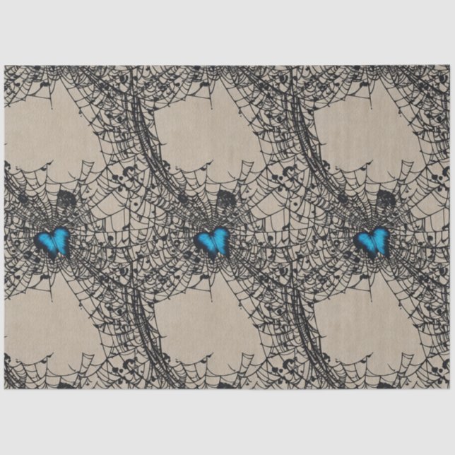 Gothic Blue Heart Butterfly in Spiderweb ephemera Seidenpapier (Vorderseite)