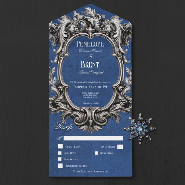 Gothic Blue Moody Viktorianisch Frame Dinner All In One Einladung (Gothic Blue Moody Victorian Frame Dinner All In One Invitation)