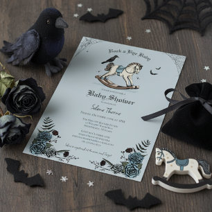 Gothic Blue Rocking Horse Pattern Baby Shower Einladung