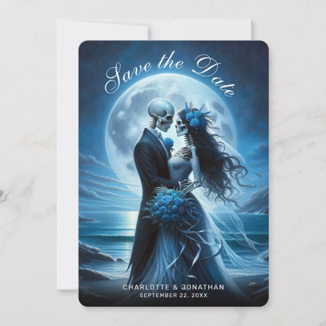 Gothic Blue Skeleton Couple Wedding Save the Date (Vorderseite)