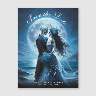 Gothic Blue Skelett Brautpaar Hochzeit Terminankün Magnetkarte