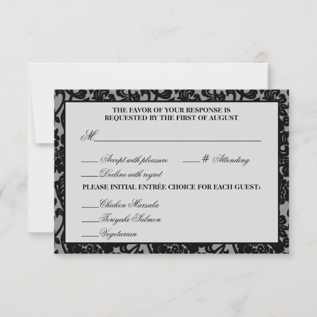 Gothic Blüh Black & Gray Response Card RSVP Karte (Vorderseite)