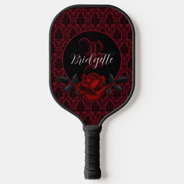 Gothic blutrotes Rosenmonogramm Pickleball Schläger (Vorderseite)