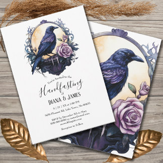 Gothic Boho Floral Raven & Rose Handfastings Einladung