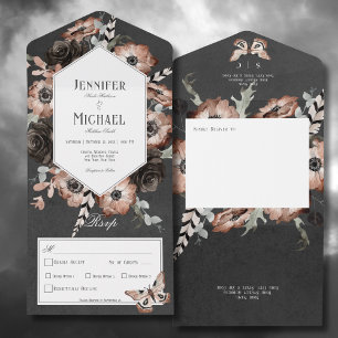 Gothic Boho Nachtfalter Schwarz & Braun Florales A All In One Einladung