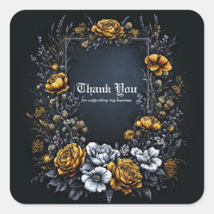 Gothic Botanisch Gold Rose Weiße Anemone Rahmen Ku Quadratischer Aufkleber