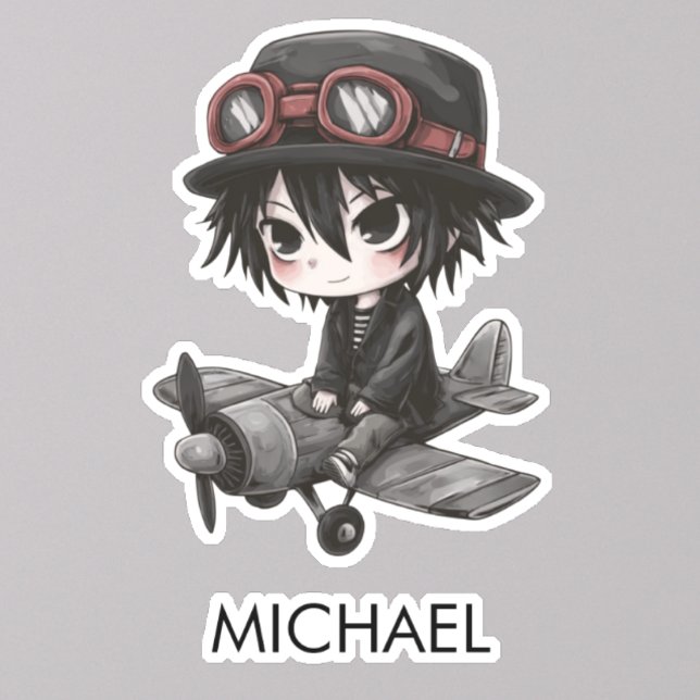 Gothic Boy Pilot flies Airplane Personalized Anime Aufkleber (Von Creator hochgeladen)