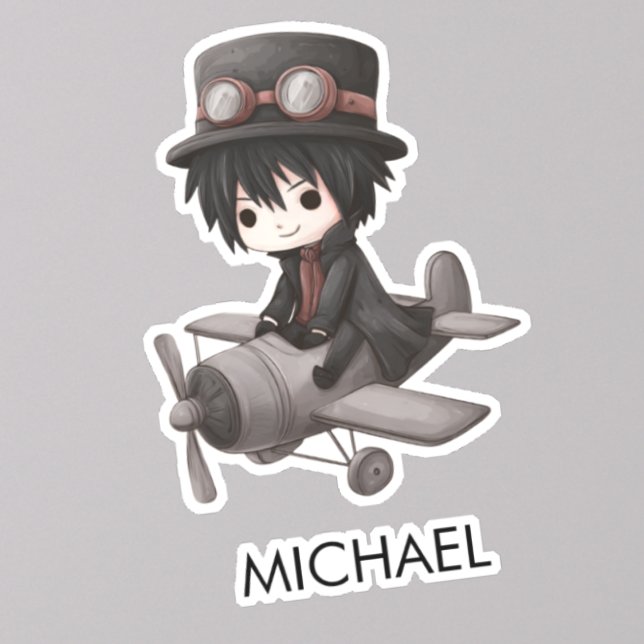 Gothic Boy Pilot flies Airplane Personalized Anime Aufkleber (Von Creator hochgeladen)