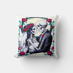 Gothic Braut und Bräutigam Skelett Dark Romance Kissen