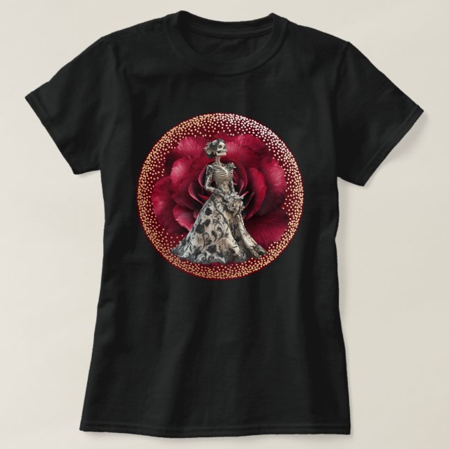 Gothic Bride Rote Rose & Personalisiertes Design T-Shirt (Design vorne)