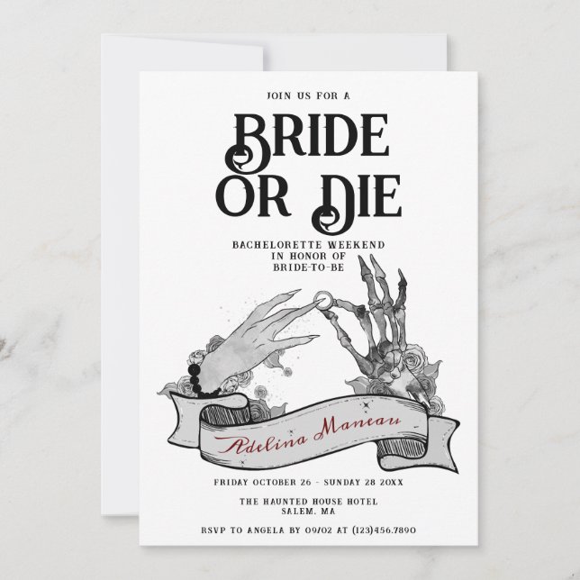 Gothic Bridge oder Die Til Death Bachelorette Week Einladung (Vorderseite)