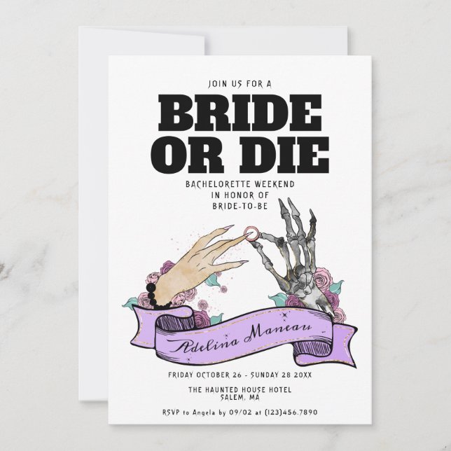 Gothic Bridge oder Die Til Death Bachelorette Week Einladung (Vorderseite)