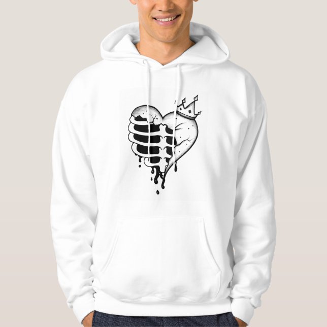 Gothic Broken Heart Skeleton Hoodie – Gekröntes He (Vorderseite)