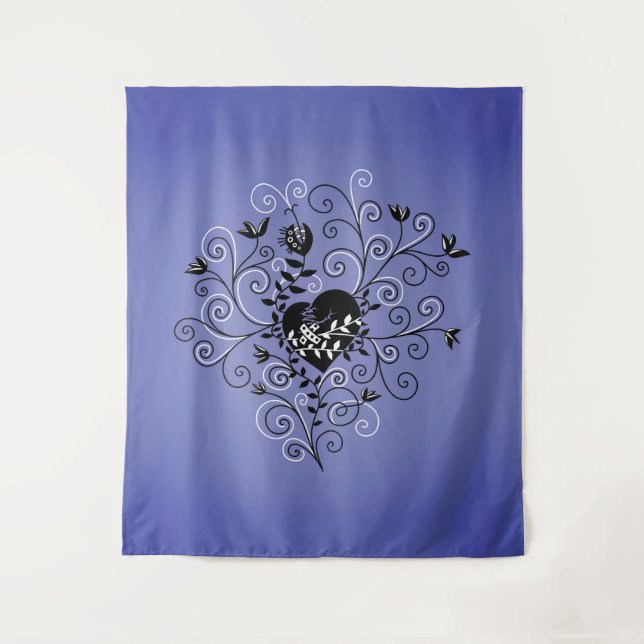 Gothic Broken Heart Tattoo Style Lila Wandteppich (Vorderseite)