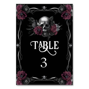 Gothic Burgund Florale Schädel Halloween Hochzeit Tischnummer