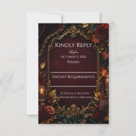 Gothic | Burgund & Gold Dark Romance Hochzeit RSVP Karte