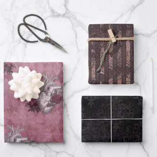 Gothic Burgundy Lace Wrapping Paper Sheets Geschenkpapier Set