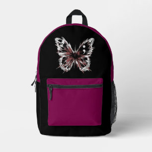 Gothic Butterfly Black und Magenta Backpack Bedruckter Rucksack