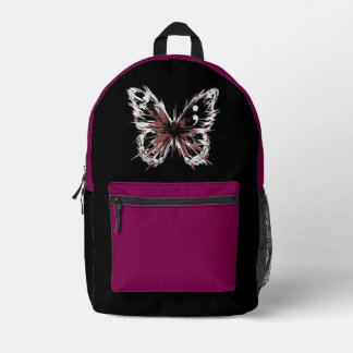 Gothic Butterfly Black und Magenta Backpack Bedruckter Rucksack