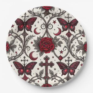 Gothic Butterfly Blumenmuster (1) Pappteller