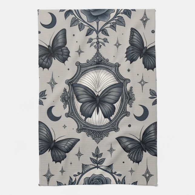 Gothic Butterfly Blumenmuster (2) Geschirrtuch (Vertikal)