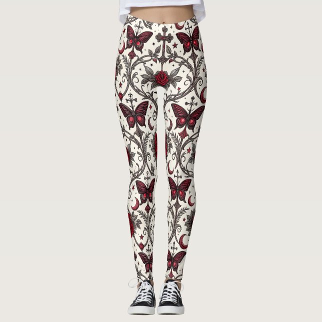 Gothic Butterfly Blumenmuster (2) Leggings (Vorderseite)