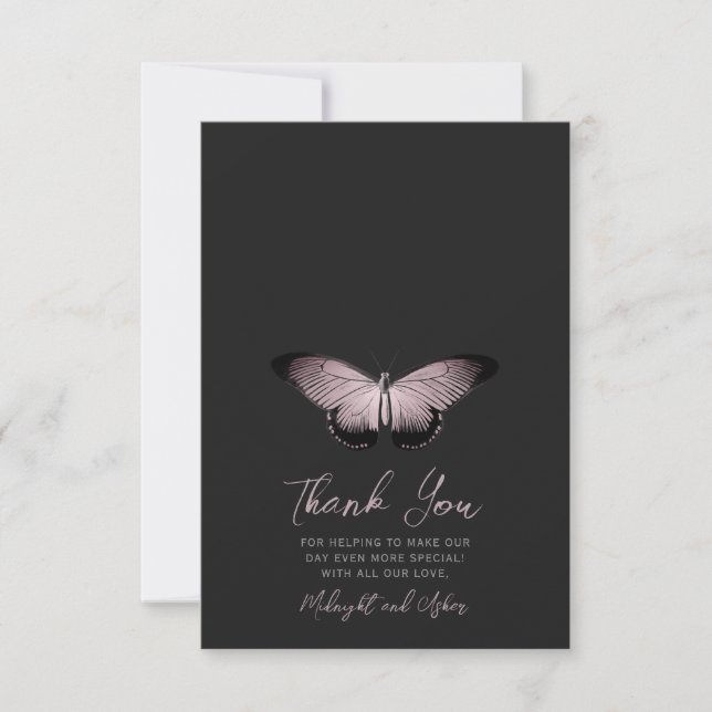 Gothic Butterfly Foto Wedding Dankeskarte (Vorderseite)