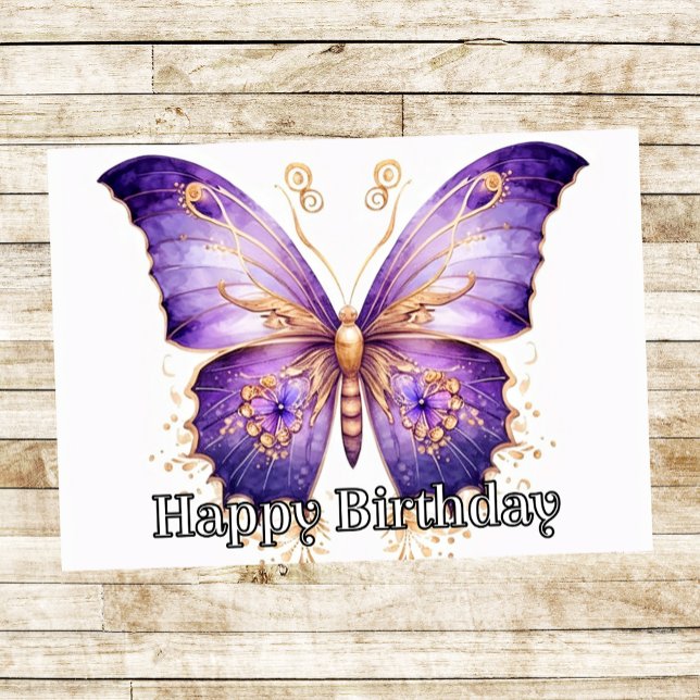 Gothic Butterfly Illustration Happy Birthday Karte (Thumbnail)