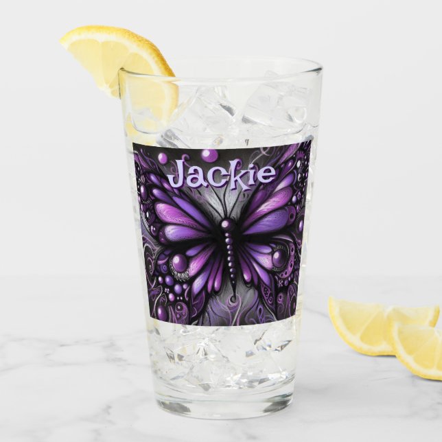 Gothic Butterfly Lila Black Personalisiert Glas (Vorderseite Ice)