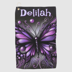 Gothic Butterfly Lila Black Personalisiert Golfhandtuch