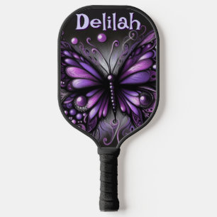 Gothic Butterfly Lila Black Personalisiert Pickleball Schläger