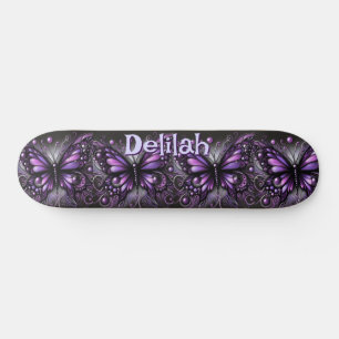 Gothic Butterfly Lila Black Personalisiert Skateboard