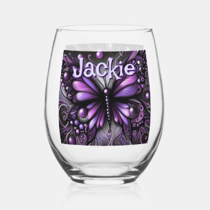 Gothic Butterfly Lila Black Personalisiert Weinglas Ohne Stiel