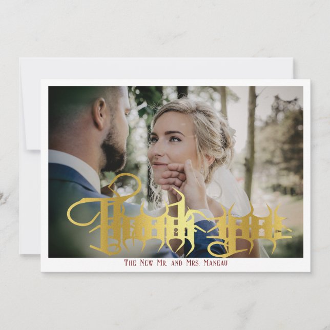 Gothic Calligraphy Monogram Elegant Wedding Foto Dankeskarte (Vorderseite)