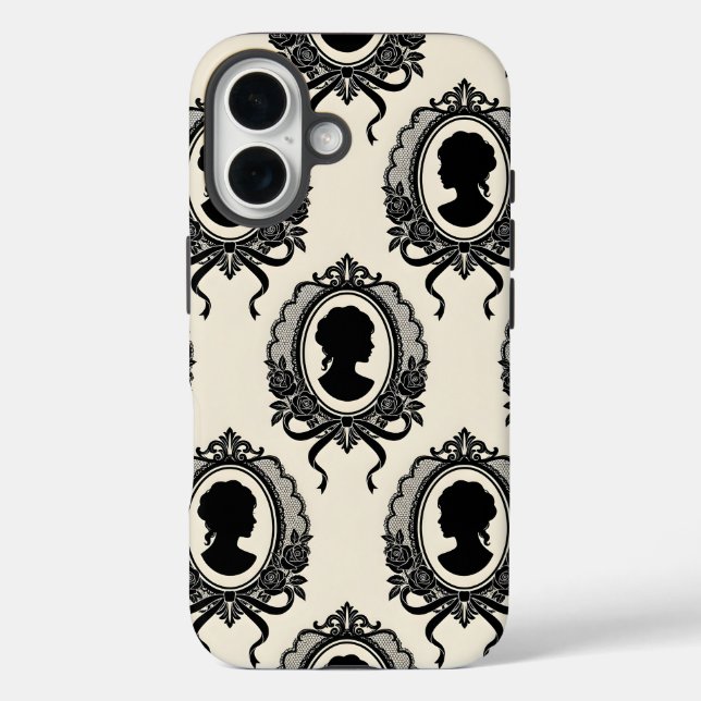 Gothic-Cameo-Silhouettenmuster iPhone 16 Hülle (Rückseite)