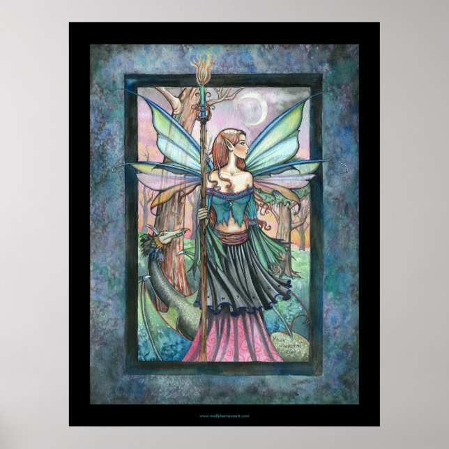 Gothic Candle Fairy and Dragon von Molly Harrison Poster (Vorne)
