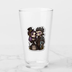 Gothic Cartoon Couple Sticker Art Glass Tumbler