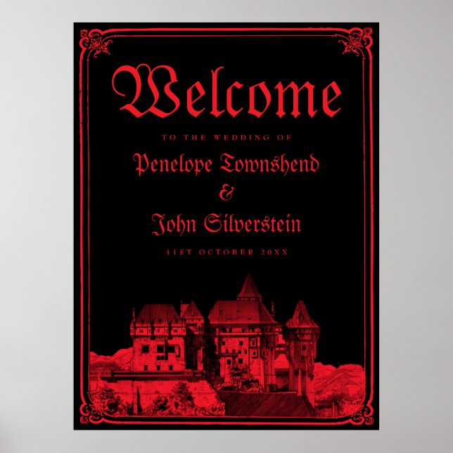 Gothic Castle Border Black Red Wedding Welcome Poster (Vorne)