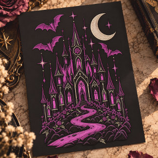 Gothic Castle Lila Mondfledermäuse Postkarte