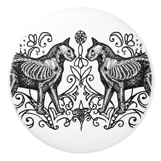 Gothic Cat Anatomy Ceramic Knob Keramikknauf (Vorderseite)