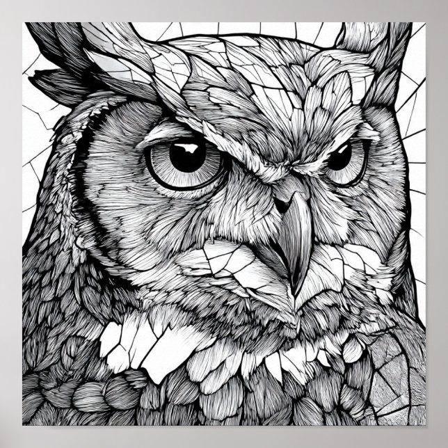 Gothic Cathedral Art: Majestic Owl Stained-Glass Poster (Vorne)