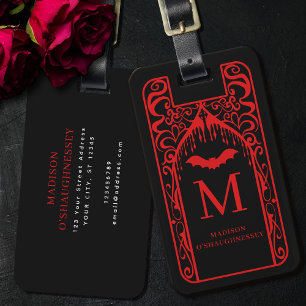 Gothic Cathedral Red Black Vampire Monogramm Gepäckanhänger