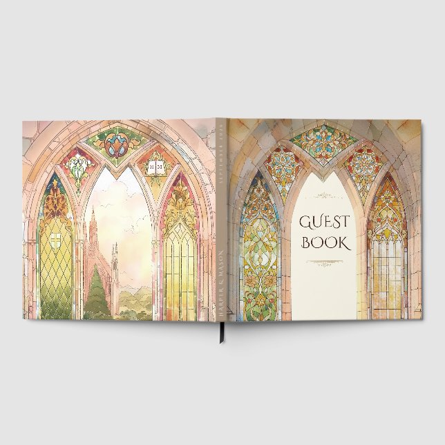 Gothic Cathedral Stained Glass Wedding Gästebuch (Voll)