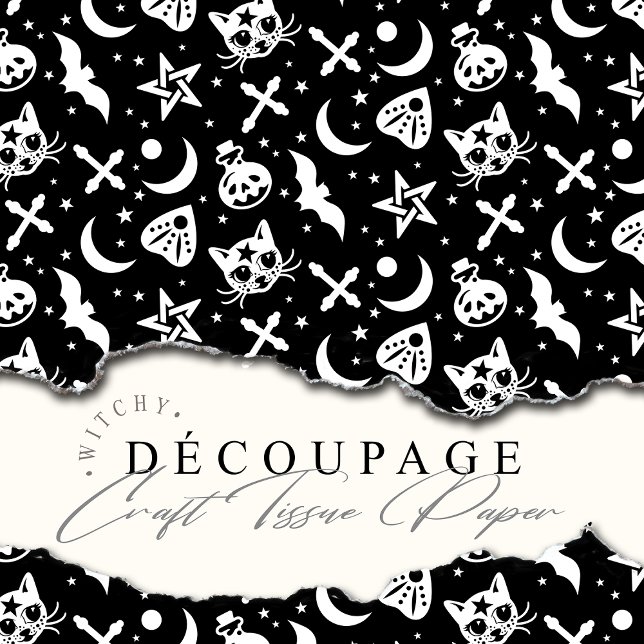 Gothic Cats Witchcraft Pentagramme Decoupage Seidenpapier (Add a Witchy Vibe to your furnishings or enhance your gift giving with this magical decoupage paper.)