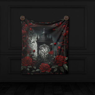 Gothic Cemetery Rosengarten mit Rot und Schwarz Wandteppich